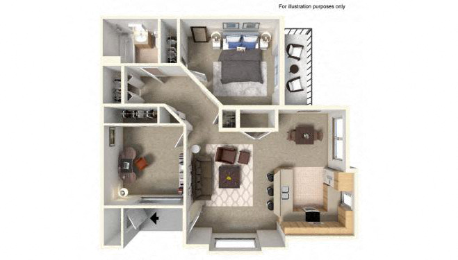 Floor plan for 2 beds, 1 bath, 950 sqft